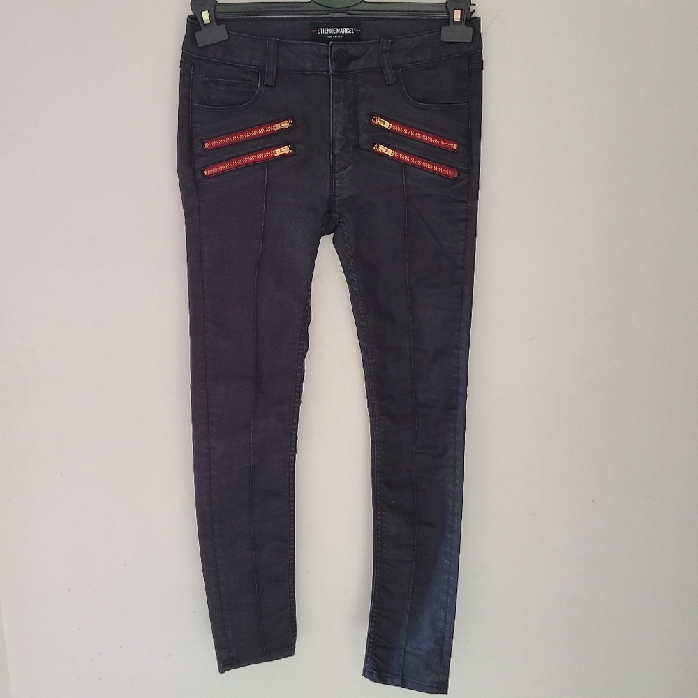 ETIENNE MARCEL red zipper skinny jeans